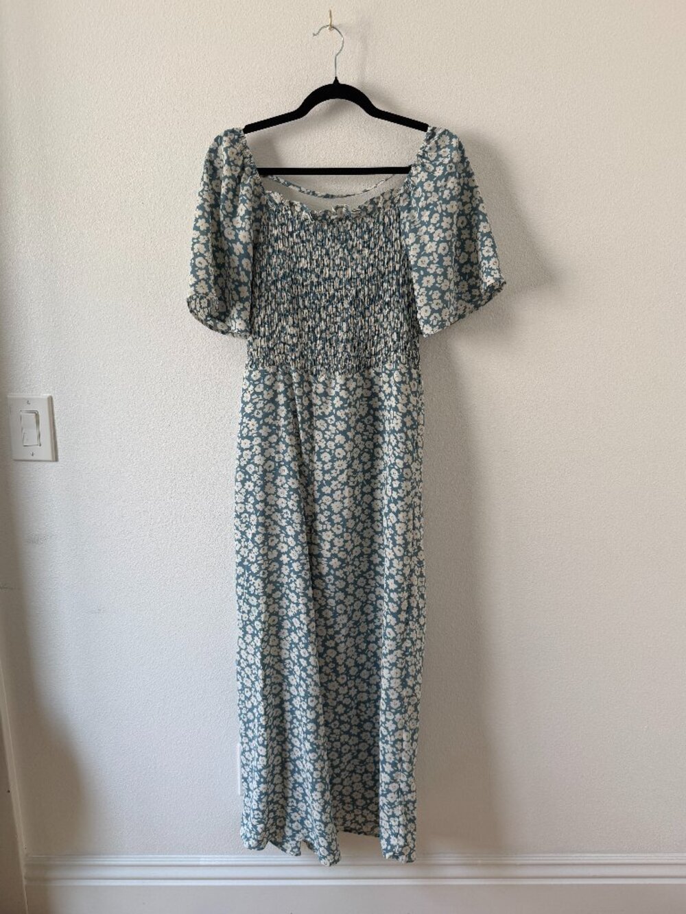 Baltic Born Blue Floral Smocked Wide Leg Jumpsuit w/ Pockets Size M